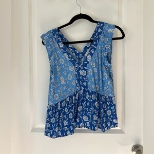 LOFT Blue Floral V-Neck Blouse